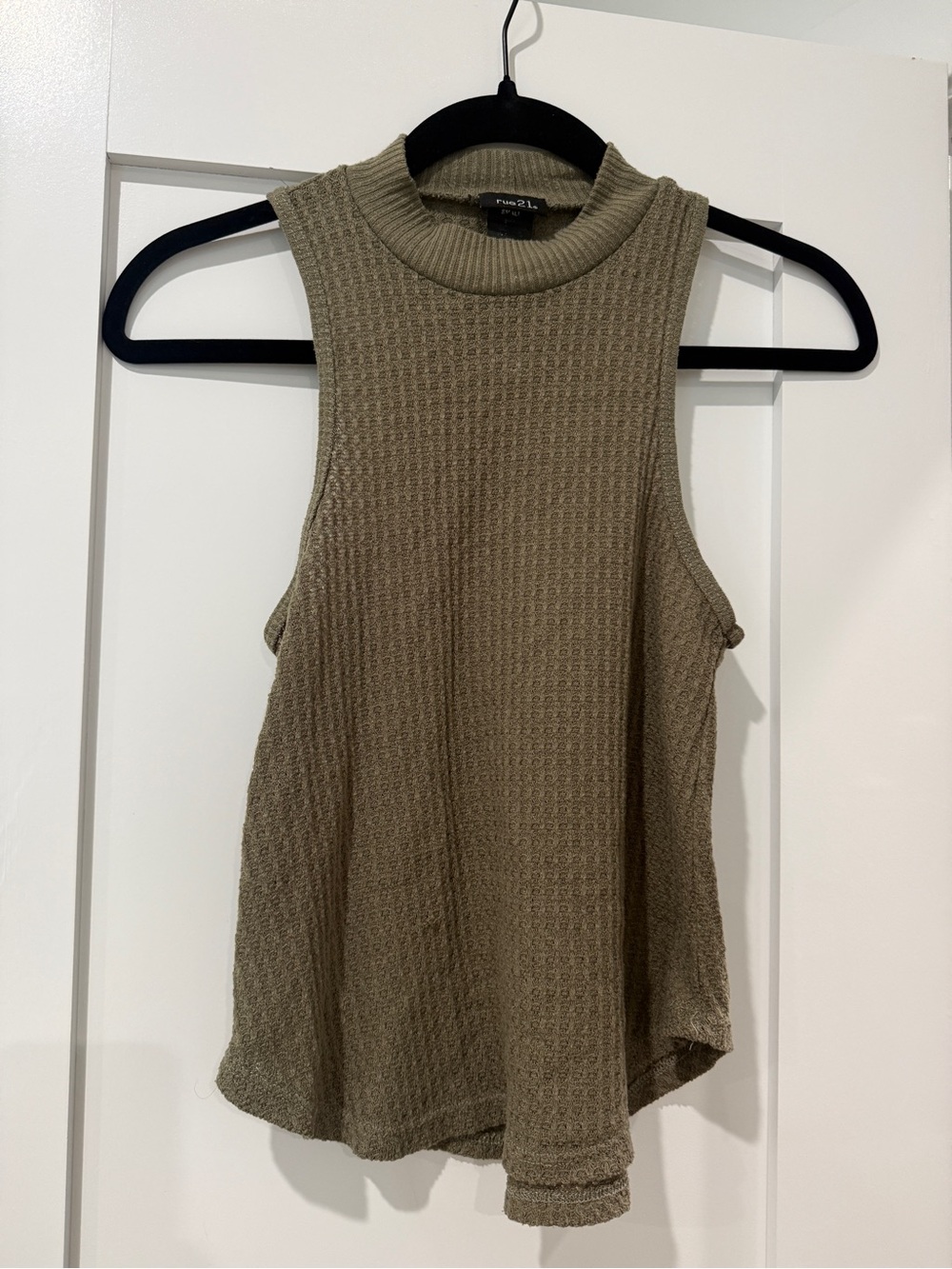 Sleeveless Mock Neck Waffle Tank Top - Taupe
